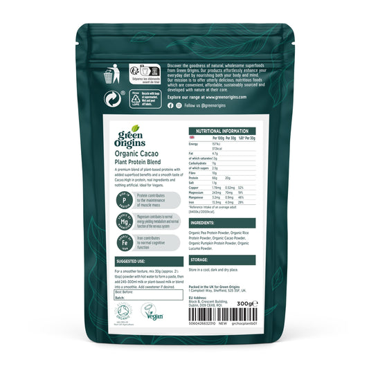 Green Origins Organic Super Cacao Plant Protein Powder