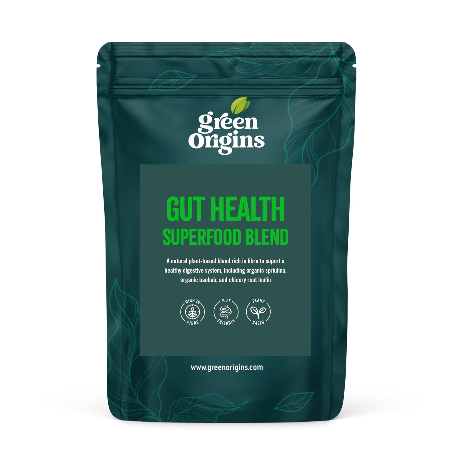 Green Origins Gut Health Blend with Chicory Root Inulin, Spirulina, Wheatgrass
