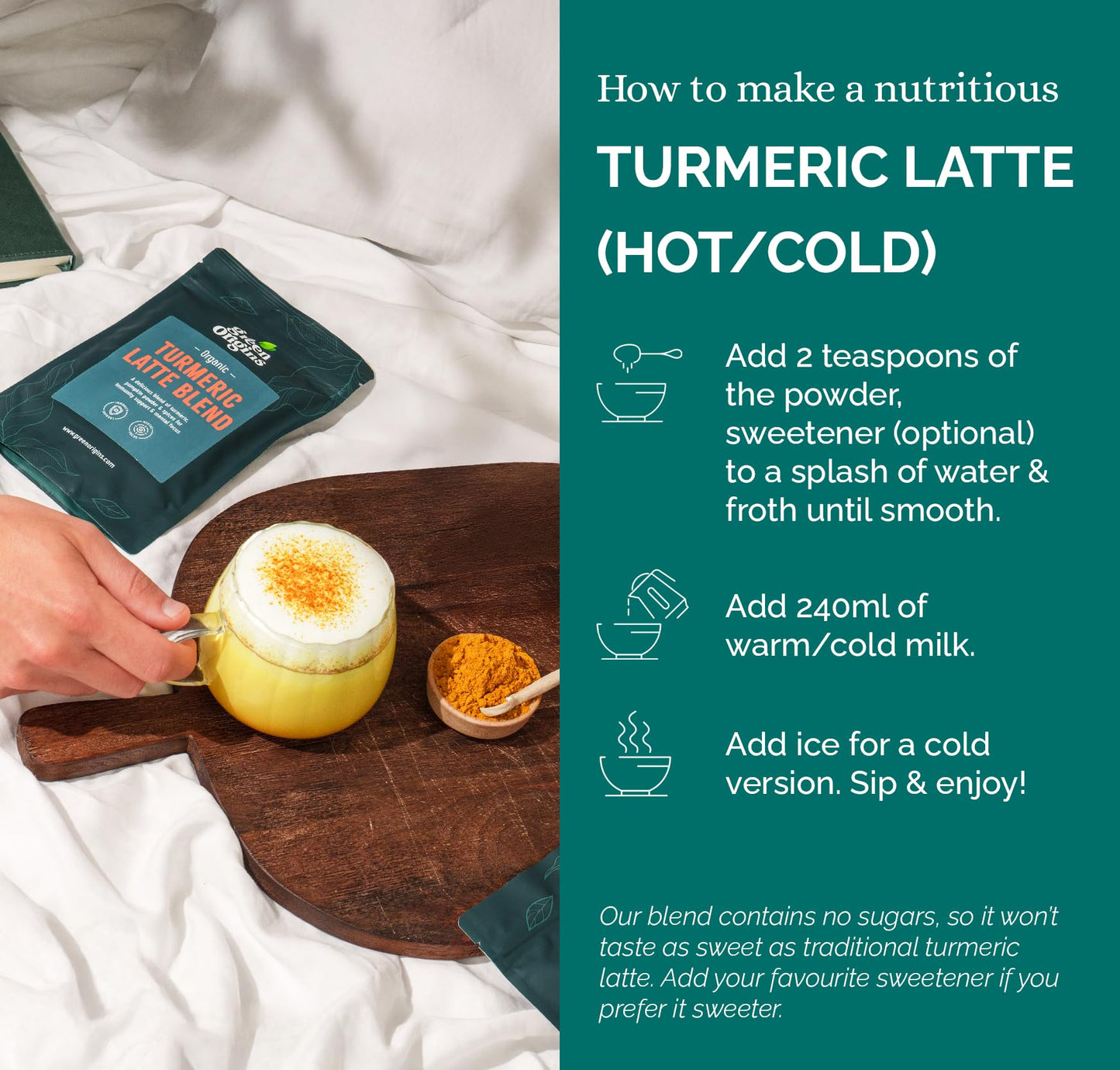 Green Origins Organic Turmeric Latte Blend with Ginger & Cinnamon for Immunity & Mental Focus