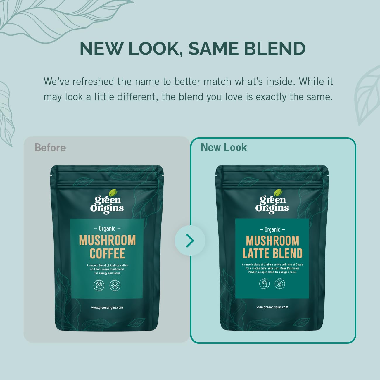 Green Origins Organic Mushroom Latte Blend with Lion's Mane & Coffee for Energy & Focus