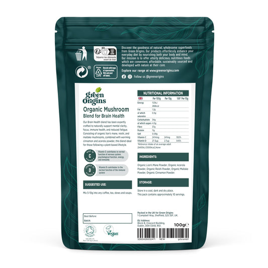 Green Origins Organic Mushroom Blend for Brain Health with Lion’s Mane & Reishi