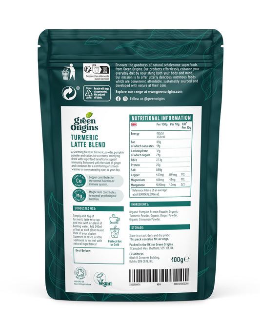 Green Origins Organic Turmeric Latte Blend with Ginger & Cinnamon for Immunity & Mental Focus
