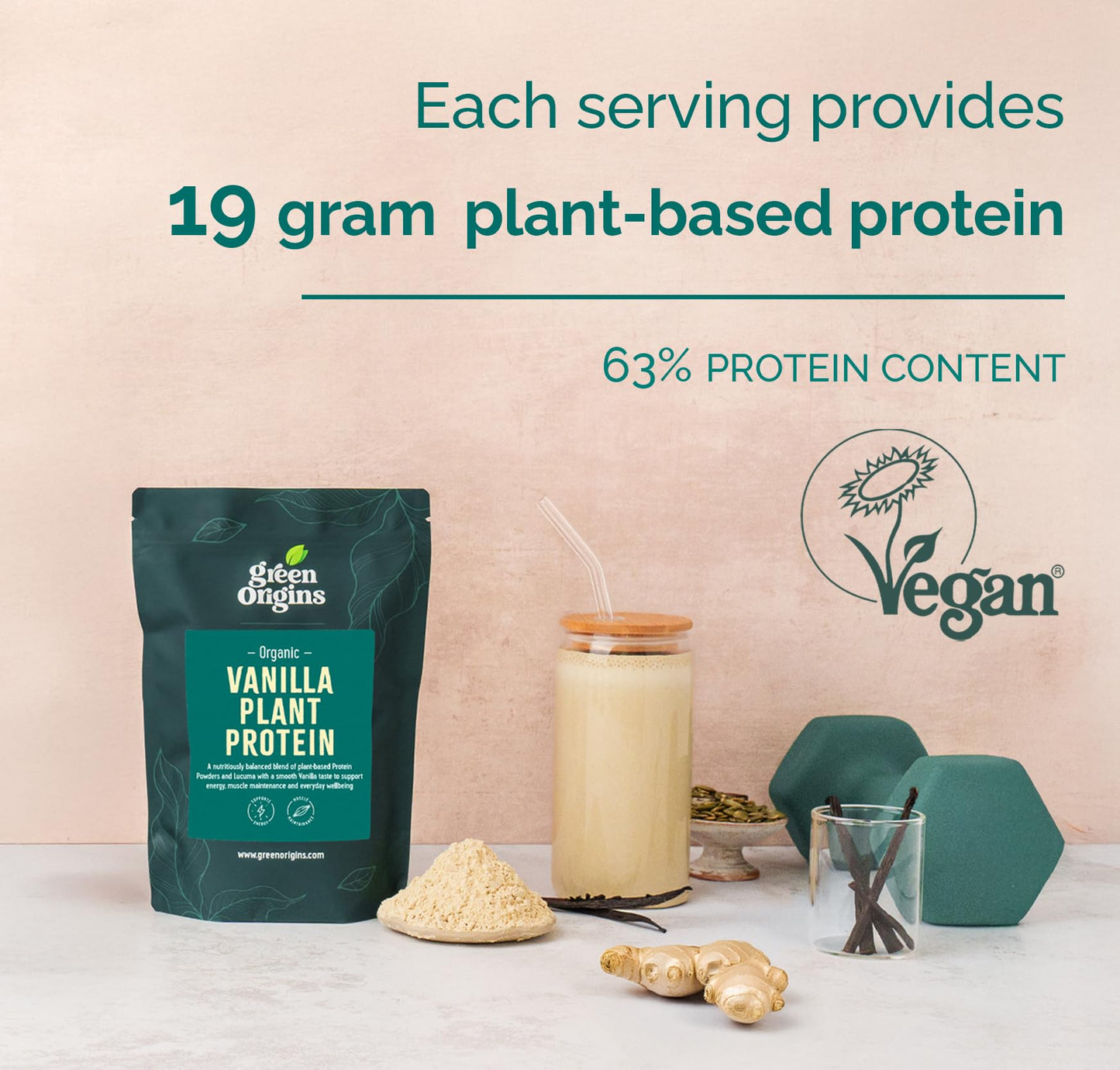 Green Origins Organic Vanilla Plant Protein Powder with Ginger